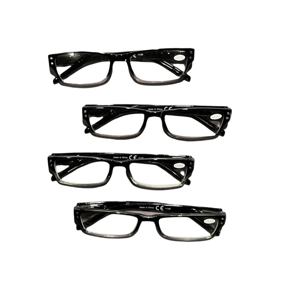 BFOCO Rectangle Reading Glasses 4 pairs for Women Men - Black Gray(+1.00)